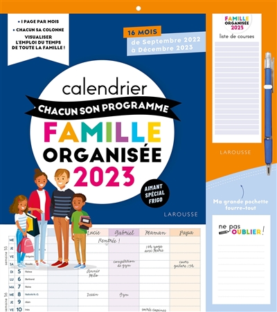 Calendrier mensuel de la famille organisée : chacun son programme : 16 mois, de septembre 2022 à décembre 2023