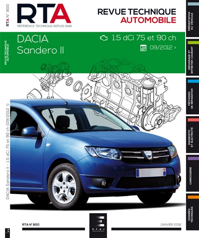 Revue technique automobile, n° 800. Dacia Sandero II : 1.5 dCi (75 et 90 ch) depuis 10-2012