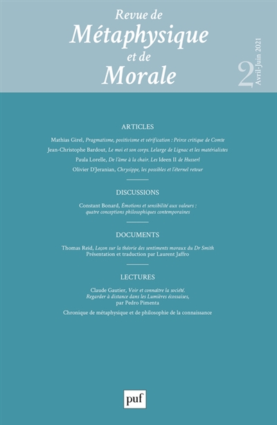 Revue de métaphysique et de morale, n° 2 (2021)