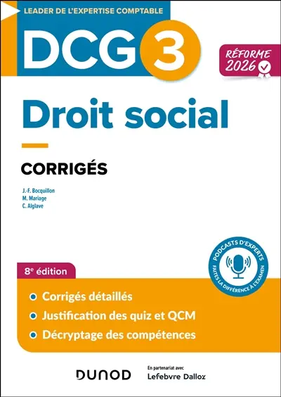 DCG 3, droit social : corrigés : réforme 2026
