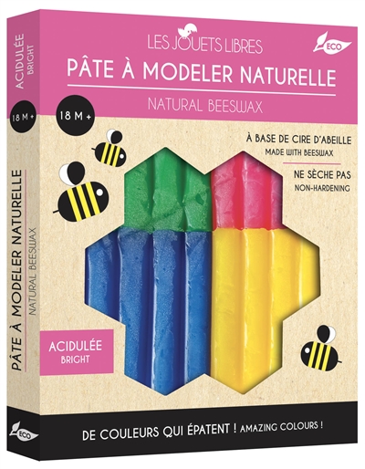 pâte à modeler naturelle acidulée : à base de cire d'abeille : des couleurs qui épatent !. natural beeswax bright : made with beeswax : amazing colours !