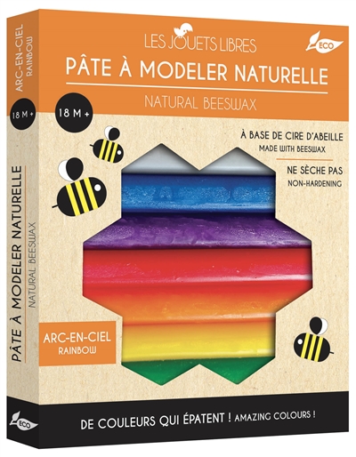 pâte à modeler naturelle arc-en-ciel : à base de cire d'abeille : des couleurs qui épatent !. natural beeswax rainbow : made with beeswax : amazing colours !