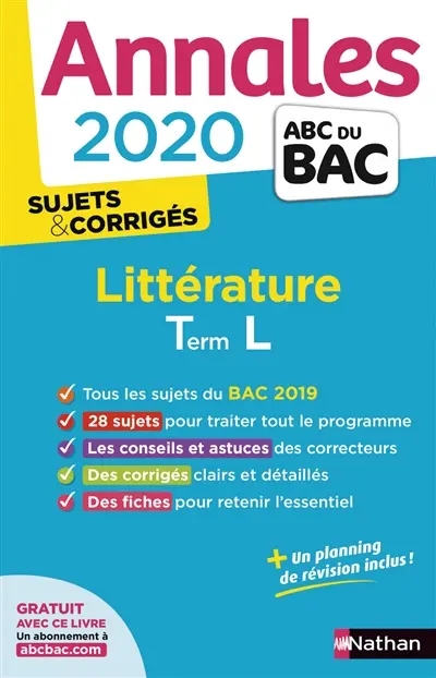 Littérature terminale L : annales 2020, sujets & corrigés