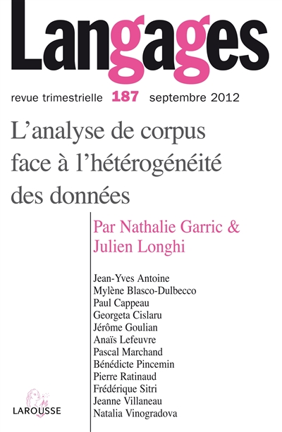 Langages, n° 187. L'analyse de corpus face à l'hétérogénéité des données