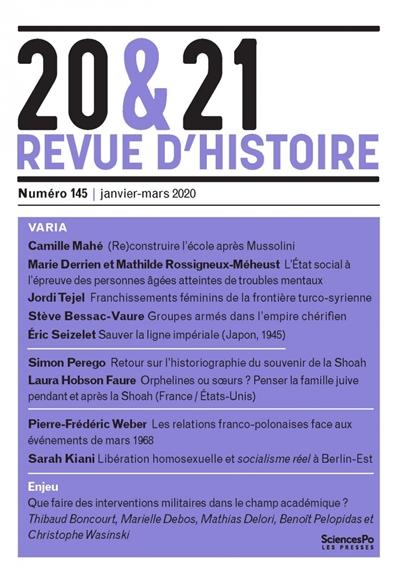20 & 21 : revue d'histoire, n° 145. Varia