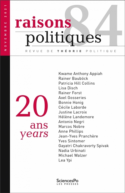 raisons politiques, n° 84. 20 ans. 20 years