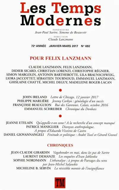 Temps modernes (Les), n° 692. Pour Felix Lanzmann