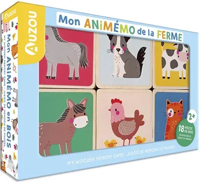 Mon animemo de la ferme. My wooden memory game. Juego de memoria de madera