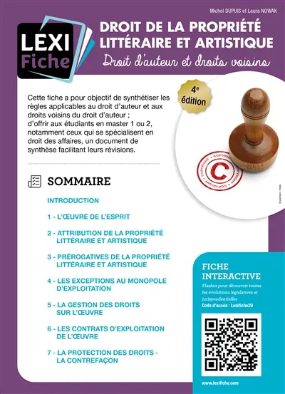 Droit de la propriété littéraire et artistique : droit d'auteur et droits voisins