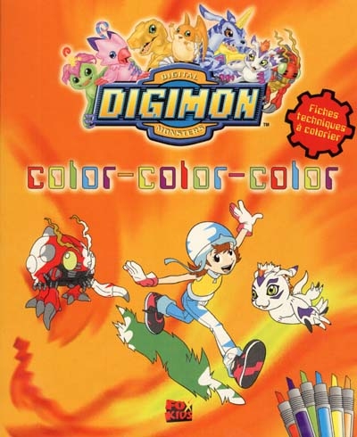 Digimon, digital monsters : color color color, fiches techniques à colorier (couverture orange)