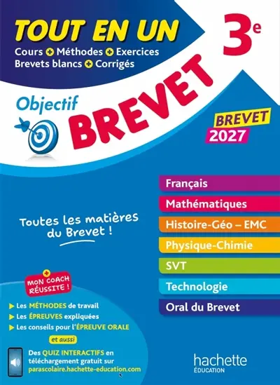 Tout en un 3e : brevet 2027 : toutes les matières du brevet !