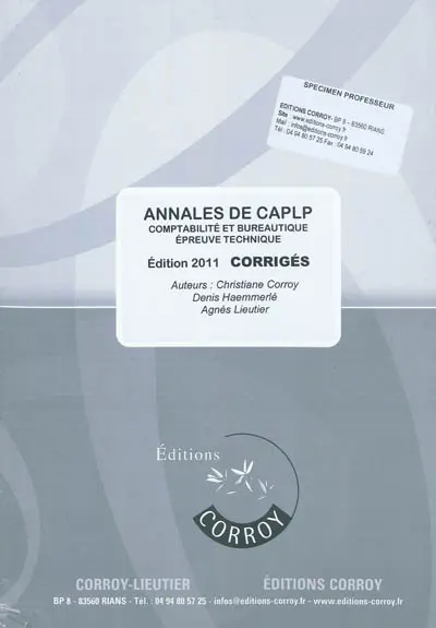 Annales de CAPLP : comptabilité et bureautique, épreuve technique : corrigés