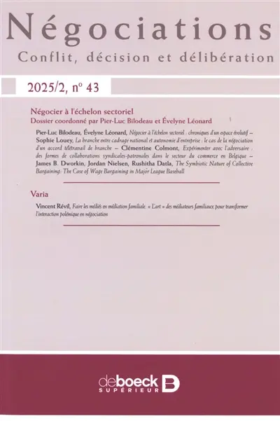 Négociations, n° 2 (2025). Négocier à l'échelon sectoriel