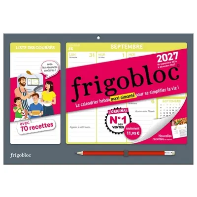 Frigobloc Hebdomadaire Compact 2027 : Calendrier Compact / sem (de sept. 2026 à déc. 2027)