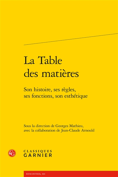 La table des matières : son histoire, ses règles, ses fonctions, son esthétique