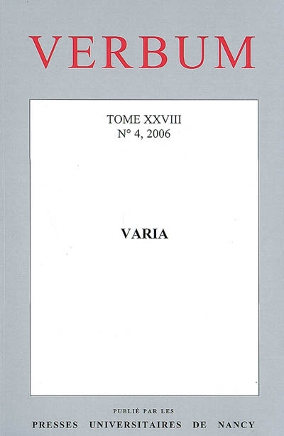 Verbum, n° 4 (2006). Varia