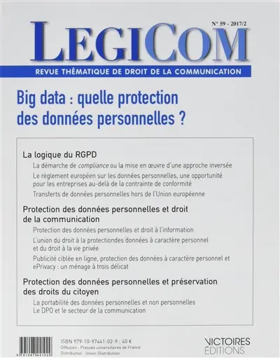 Légicom, n° 59. Big data : quelle protection des données personnelles ?