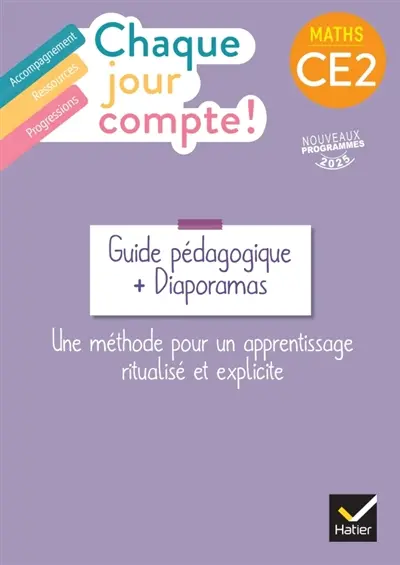 Chaque jour compte ! Maths CE2 : guide pédagogique + diaporamas, une méthode d'apprentissage ritualisé et explicite : nouveaux programmes 2025