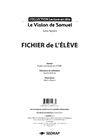 Le violon de Samuel, Sylvie Reynard : fichier de l'élève
