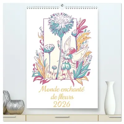 Monde enchanté de fleurs (Calendrier mural 2026 DIN A2 horizontal) calendrier de bureau : Plongez dans un monde enchanteur où des fleurs illustrées prennent vie avec de délicates fées.