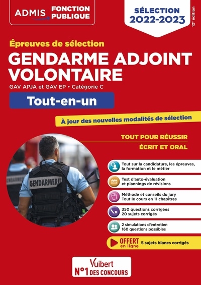 Gendarme adjoint volontaire : épreuves de sélection, GAV APJA et GAV EP, catégorie C : tout-en-un, sélection 2022-2023