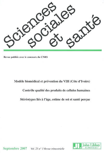 Sciences sociales et santé, n° 3 (2007)