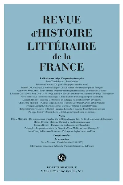 Revue d'histoire littéraire de la France, n° 1 (2026). Varia