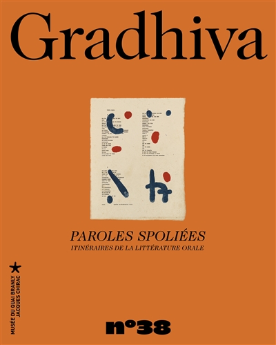 Gradhiva au Musée du quai Branly-Jacques Chirac : revue d'histoire et d'archives de l'anthropologie, n° 38. Paroles spoliées : itinéraires de la littérature orale