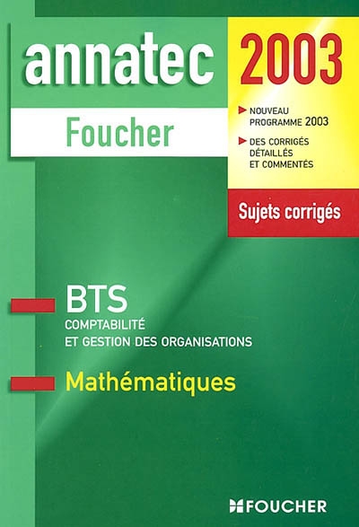 Mathématiques, BTS comptabilité et gestion : BTS tertiaires, 2003