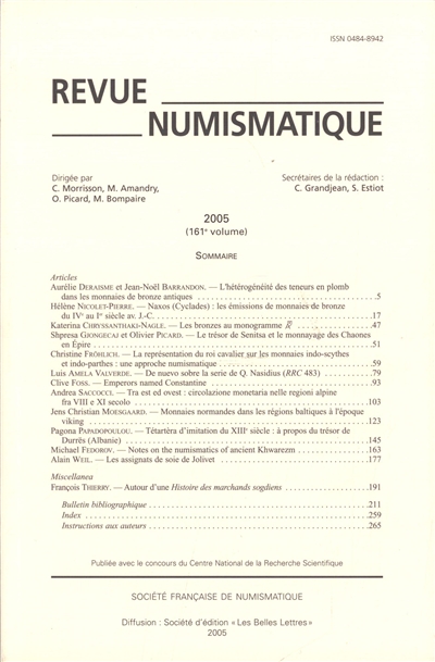 Revue numismatique, n° 161. Varia