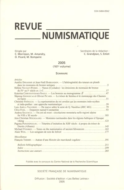 Revue numismatique, n° 161. Varia