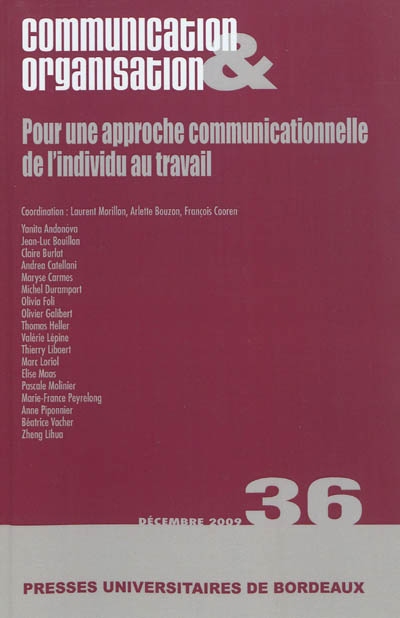 Communication & organisation, n° 36. Pour une approche communicationnelle de l'individu au travail