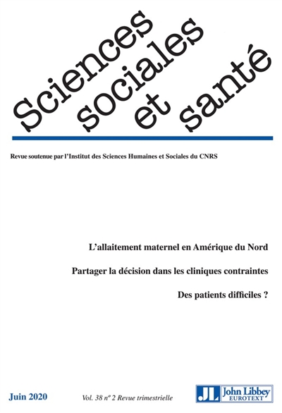 Sciences sociales et santé, n° 2 (2020)