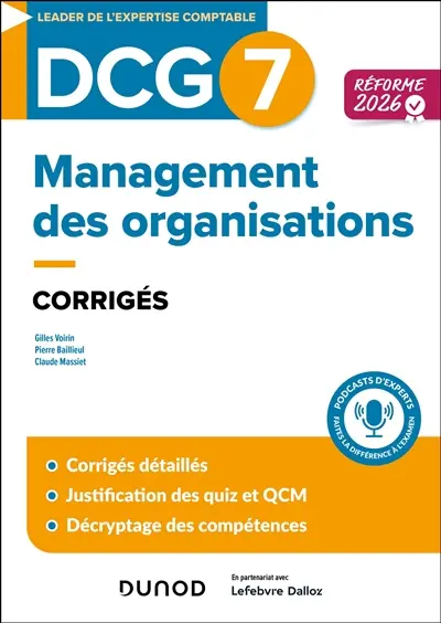 DCG 7, management des organisations : corrigés : réforme 2026