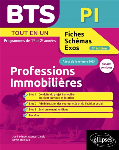 BTS professions immobilières PI : tout en un, programmes de 1re et 2e années : annales corrigées