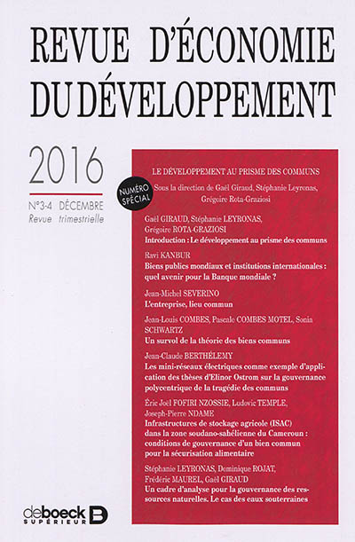 Revue d'économie du développement, n° 3-4 (2016). Le développement au prisme des communs