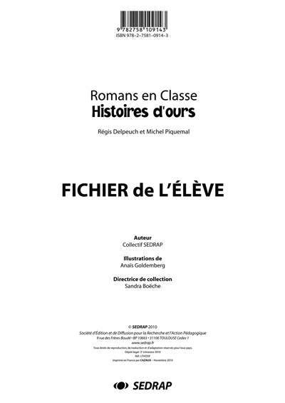 Histoires d'ours, Régis Delpeuch et Michel Piquemal : fichier de l'élève