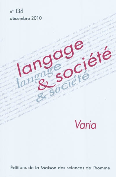 Langage et société, n° 134. Varia