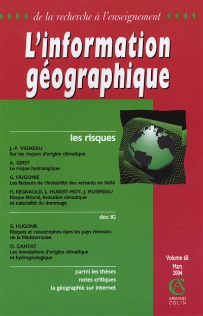 Information géographique (L'), n° 68-1. Les risques