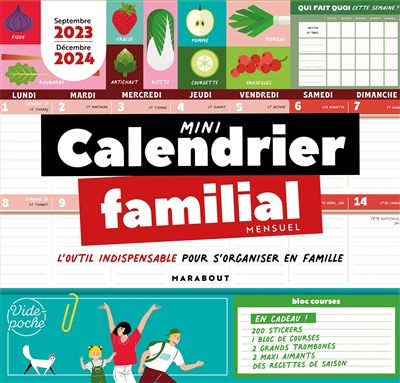 Mini calendrier familial mensuel : l'outil indispensable pour s'organiser en famille : septembre 2023-décembre 2024