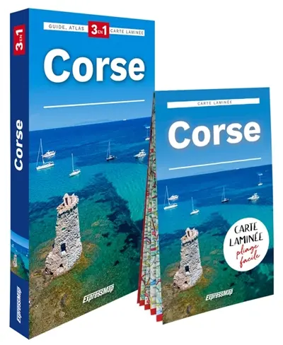 Corse : 3 en 1 : guide, atlas, carte laminée