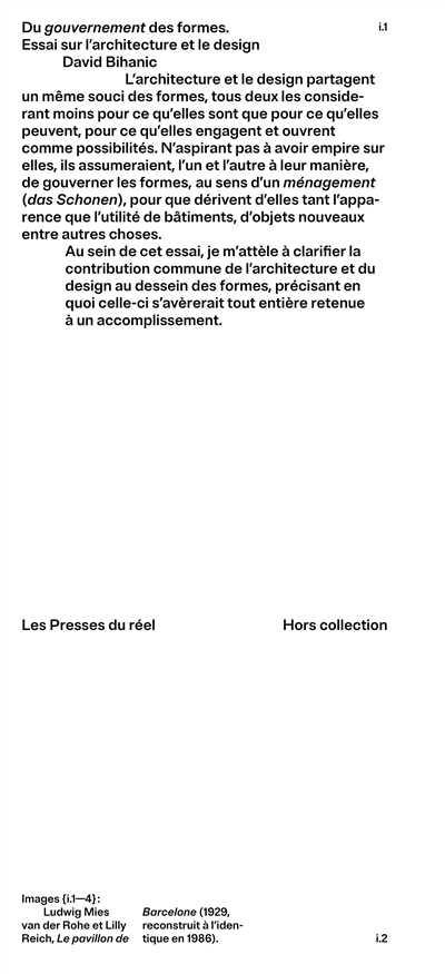 Du gouvernement des formes : essai sur l'architecture et le design