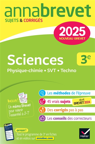 Sciences 3e : physique chimie, SVT, techno : nouveau brevet 2025