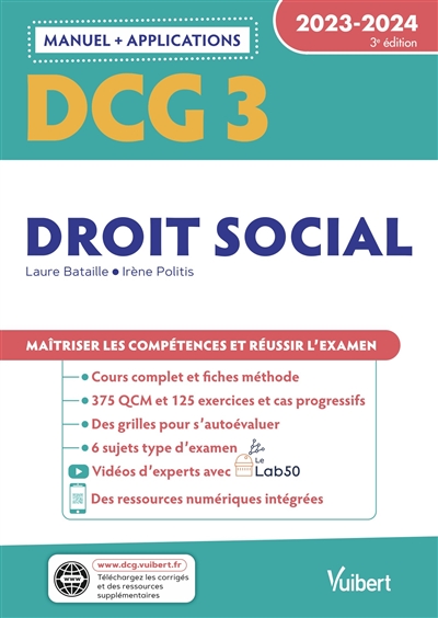 DCG 3, droit social : manuel + applications : 2023-2024