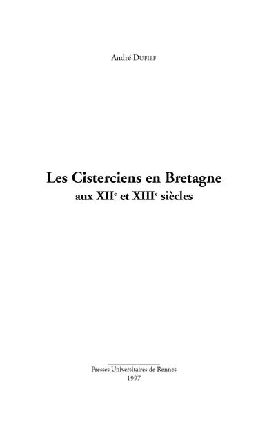 Les cisterciens en Bretagne aux XIIe et XIIIe siècles