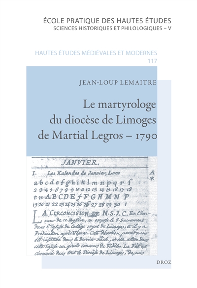 Le martyrologe du diocèse de Limoges de Martial Legros, 1790