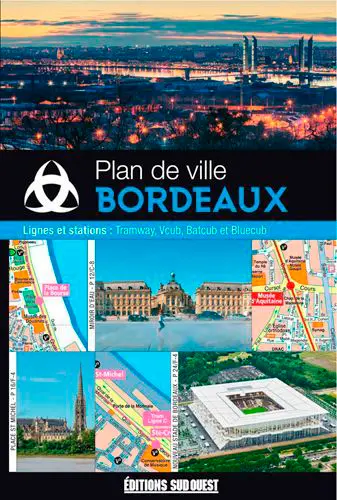 Bordeaux : plan de ville : avec lignes et stations de tramway, Vcub, Batcub et Bluecub