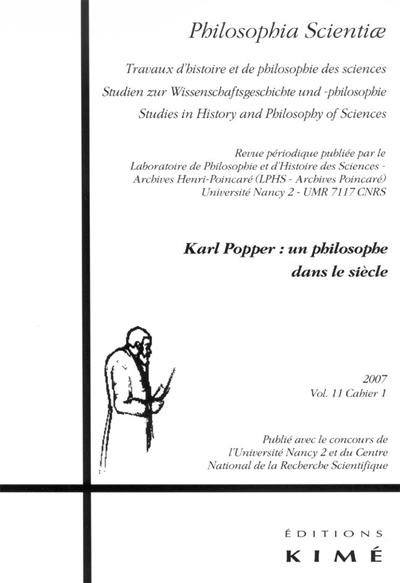 Philosophia scientiae, n° 11-1. Karl Popper, un philosophe dans le siècle