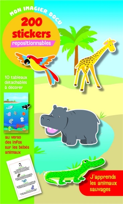 J'apprends les animaux sauvages : mon imagier docu : 200 stickers repositionnables