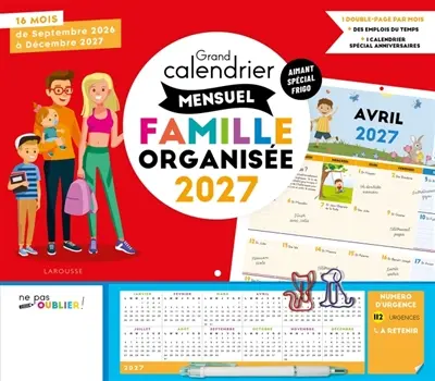GRAND CALENDRIER MENSUEL FAMILLE ORGANISE SOUPLE 2027 : De septembre 2026 à décembre 2027